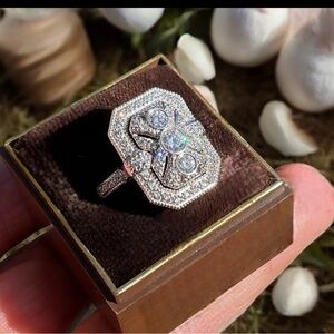 🌺14K Solid White Gold CZ Art Deco Ring -5.05 grs